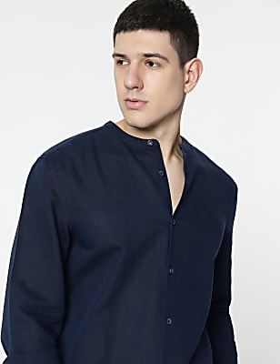 Linen Rich Mandarin Collar Shirt