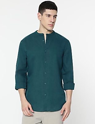Linen Rich Mandarin Collar Shirt