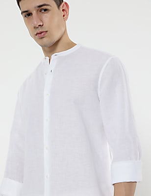 Linen Rich Mandarin Collar Shirt