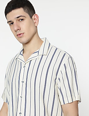 Relaxed Fit Linen Mix Stripes Shirt