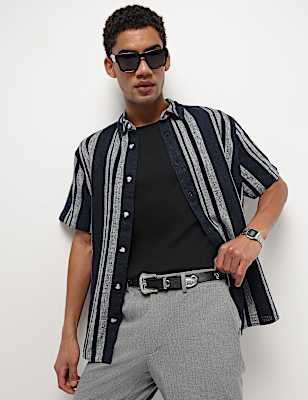 Cotton Linen Blend Striped Shirt