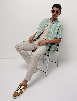 Cotton Linen Blend Striped Shirt