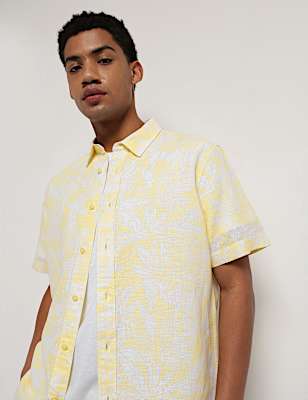 Linen Rich Relaxed Fit Tropical Print Shirt