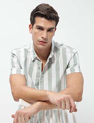 Linen Rich Relaxed Fit Stripes Shirt