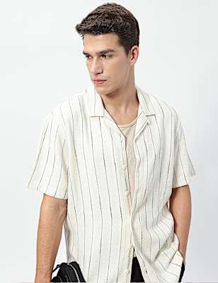Linen Rich Relaxed Fit Striped Shirt