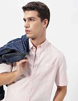 Pure Cotton Checks Button-Down Collar Shirt