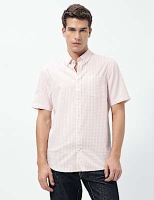 Pure Cotton Checks Button-Down Collar Shirt