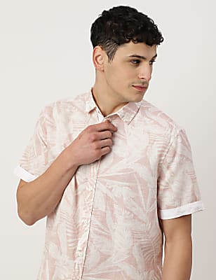 Linen Mix Printed Spread Collar Shirt