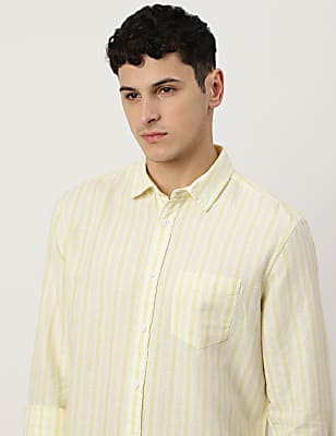 Linen Mix Striped Spread Collar Shirt