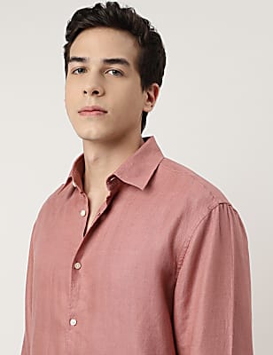 Relaxed Fit Linen Self Design Shirt