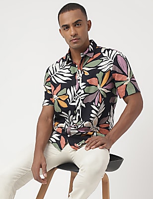 Linen-Blend Floral Printed Shirt