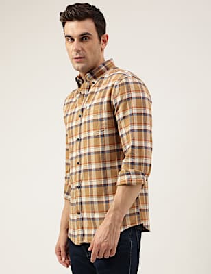 Regular Fit Pure Cotton Checks Button Down Collar Shirt
