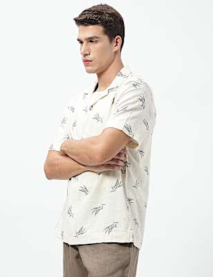 Linen Rich Printed Cuban Collar Shirt