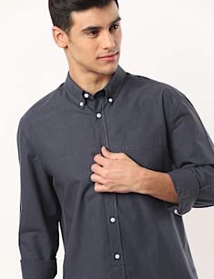 Pure Cotton Plain Botton Down Neck Shirt