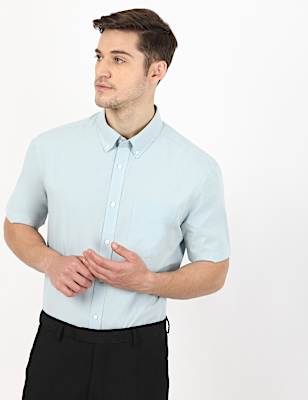 Pure Cotton Plain Button-Down Collar Shirt