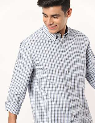Pure Cotton Checked Botton Down Neck Shirt