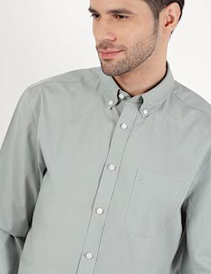 Pure Cotton Plain Button Down Collar Shirt