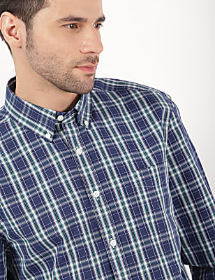 Cotton Checked Button Down Collar Shirt
