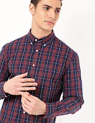 Pure Cotton Checked Button Down Shirt