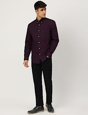 Pure Cotton Plain Collared Shirt