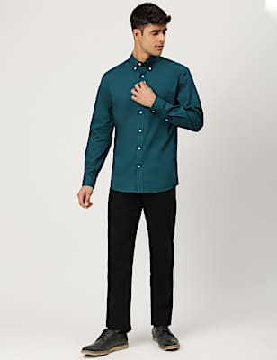 Pure Cotton Plain Collared Shirt