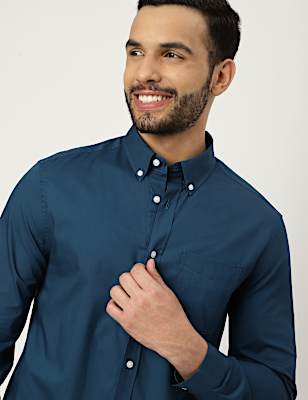 Pure Cotton Plain Collared Shirt