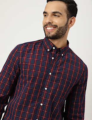 Pure Cotton Check Collared Shirt
