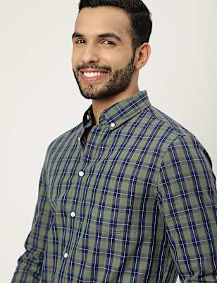 Pure Cotton Check Collared Shirt