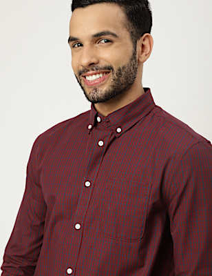 Pure Cotton Check Collared Shirt