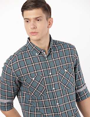 Pure Cotton Checks Button Down Collar Shirt