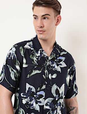 Pure Viscose Floral Spread Collar Shirt