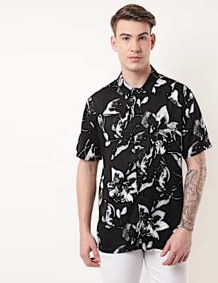 Pure Viscose Floral Spread Collar Shirt