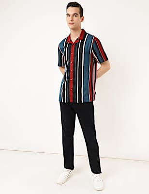 Pure Viscose Striped Spread Collar Shirt