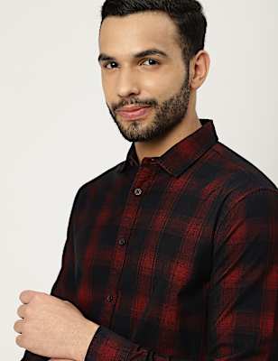Pure Cotton Check Collared Shirt