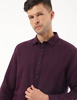 Linen Mix Plain Spread Collar Shirt