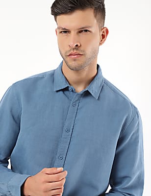 Linen Mix Plain Spread Collar Shirt