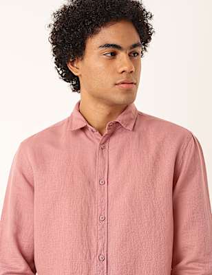 Linen Mix Plain Spread Collar Shirt