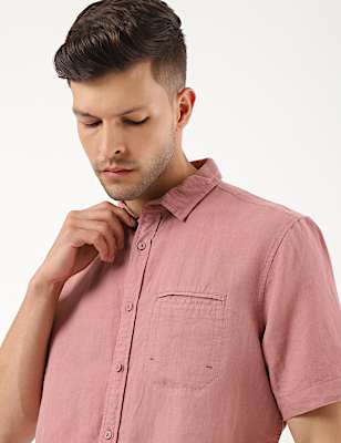 Linen Mix Plain Spread Collar Shirt
