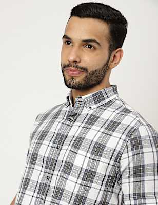 Pure Cotton Checkered Collared Shirt