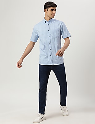 Pure Cotton Self Design Collar Shirt