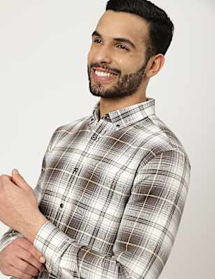 Pure Cotton Checked Buttonown Collar Shirt