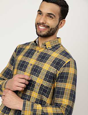 Pure Cotton Checked Buttonown Collar Shirt