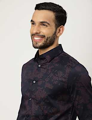 Cotton Mix Printed Collared Shirt