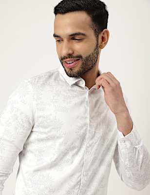 Cotton Mix Printed Collared Shirt