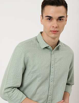 Linen Mix Plain Spread Collar Shirt