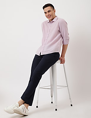 Linen Mix Plain Spread Collar Shirt