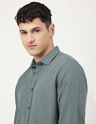 Linen Mix Plain Spread Collar Shirt