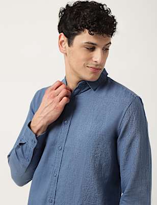 Linen Mix Plain Spread Collar Shirt