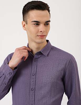 Linen Mix Plain Spread Collar Shirt