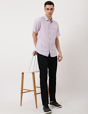 Pure Cotton Plain Spread Collar Shirt